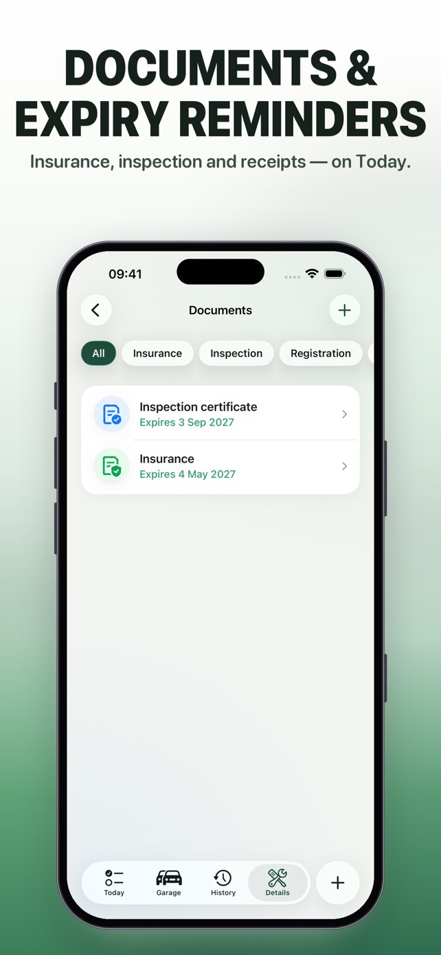 Vehicle documents with expiry dates