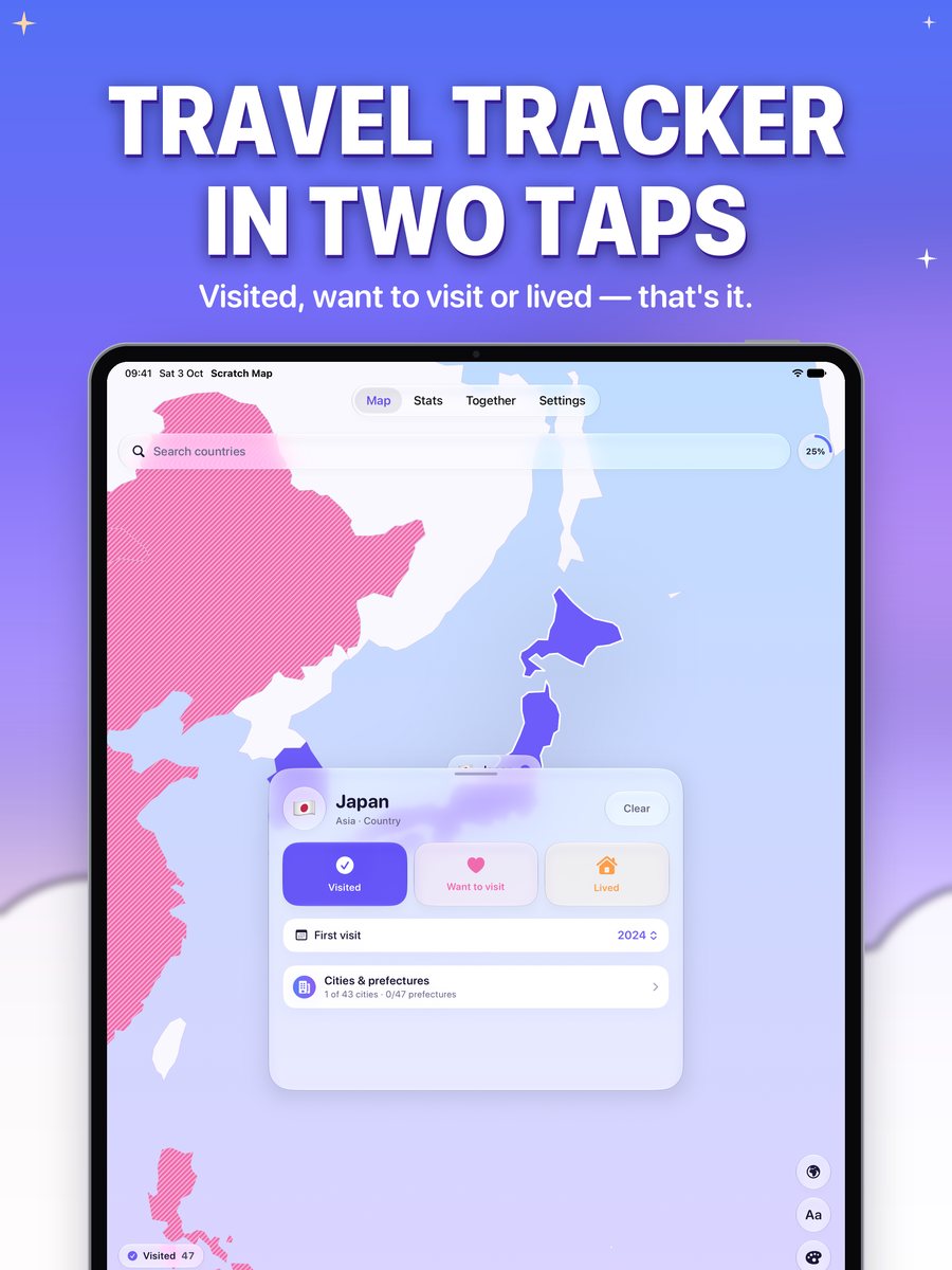 Marking Japan as visited on iPad